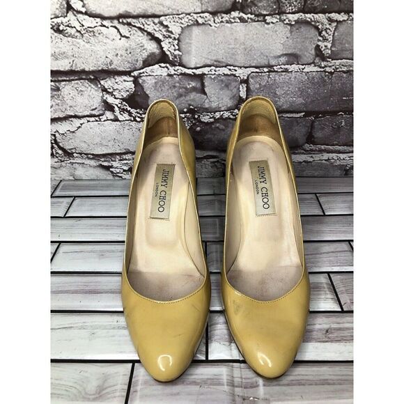 JIMMY CHOO London Yellow Patent Leather Kitten Pumps Heels Women’s Sz 35EU/5M US - Picture 2 of 16